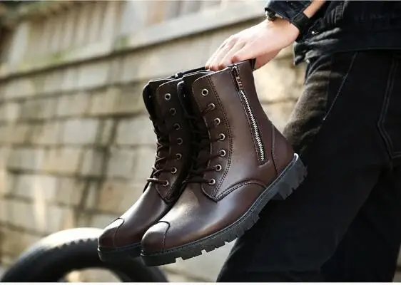 Мужские кожаные ботинки Martin модная зимняя теплая обувь с высоким берцем