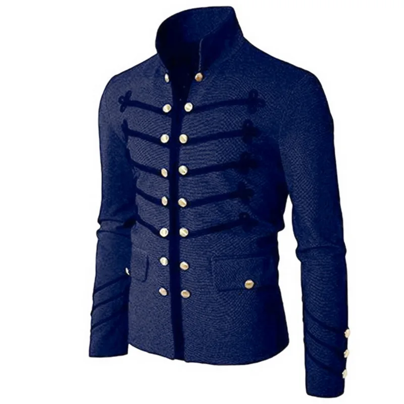 Men's Stand-Up Collar Gothic Jacket Coats Double Button Decorated Coats Uniform Costume Praty Coat Outwears Casual Streetwears