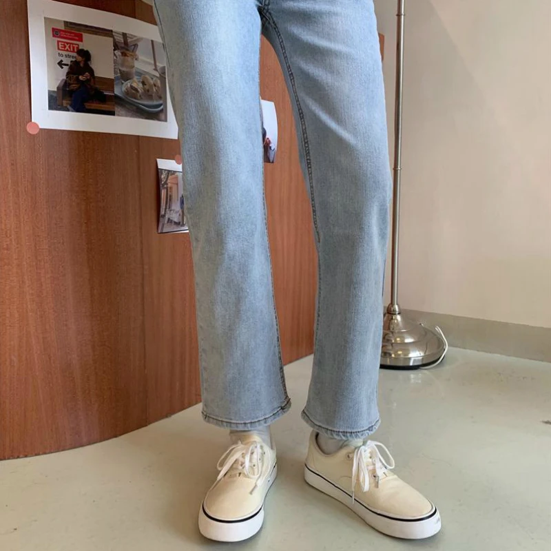 

Jeans Women Bleached Soft High Elasticity Simple Vintage Retro Office Ladies Chic Spring Autumn Slim Straight Trousers Harajuku