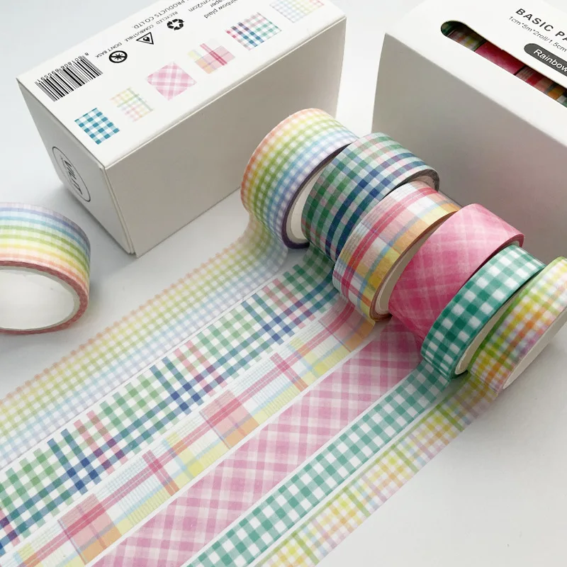 

6 Rolls of Boxed Basic Washi Tape, Simple Lattice Hand Account Tape, Hand Account Decoration Material 5 Meters Washi Tape Set