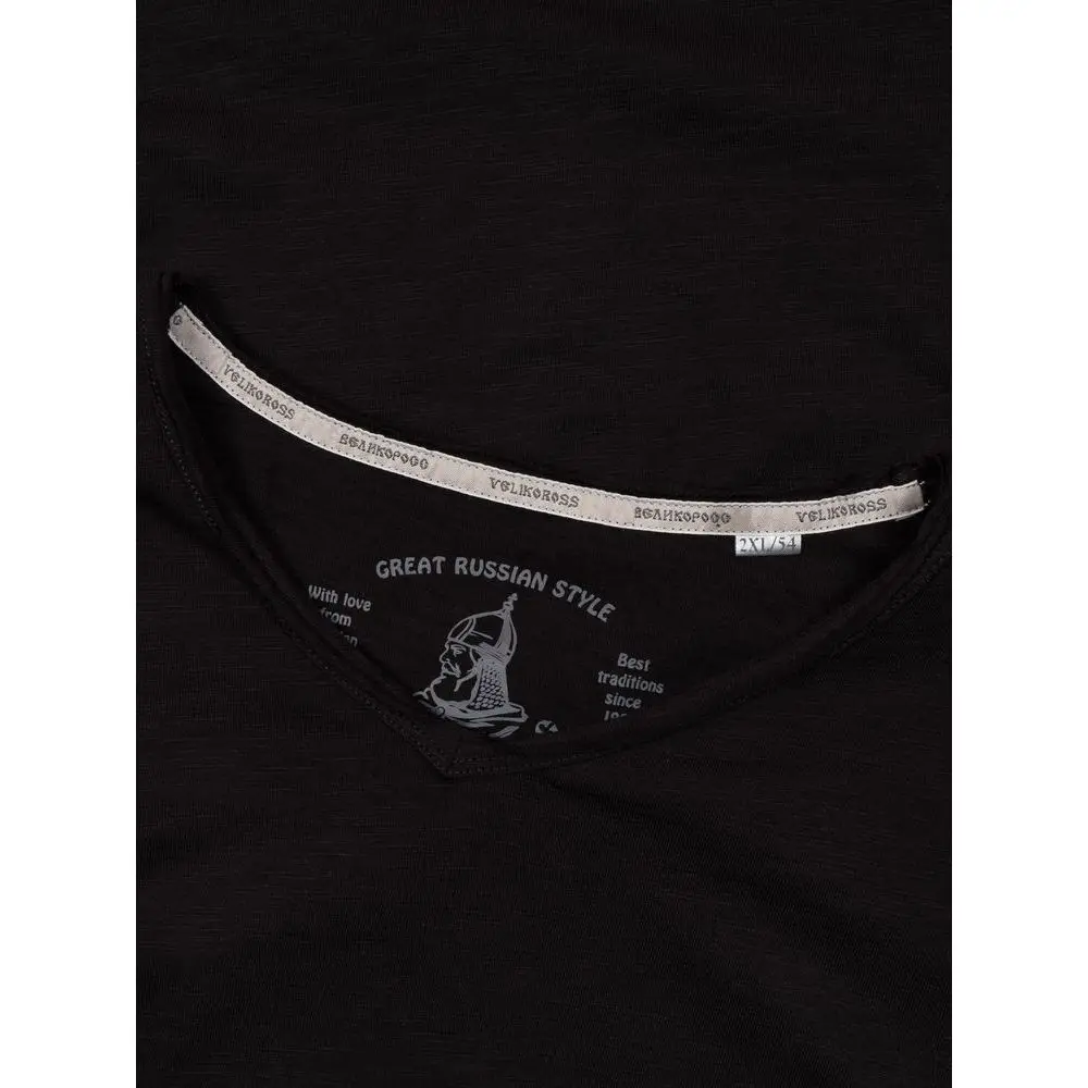 Лонгслив Великоросс однотонный черного цвета V образный дизайнерский вырез