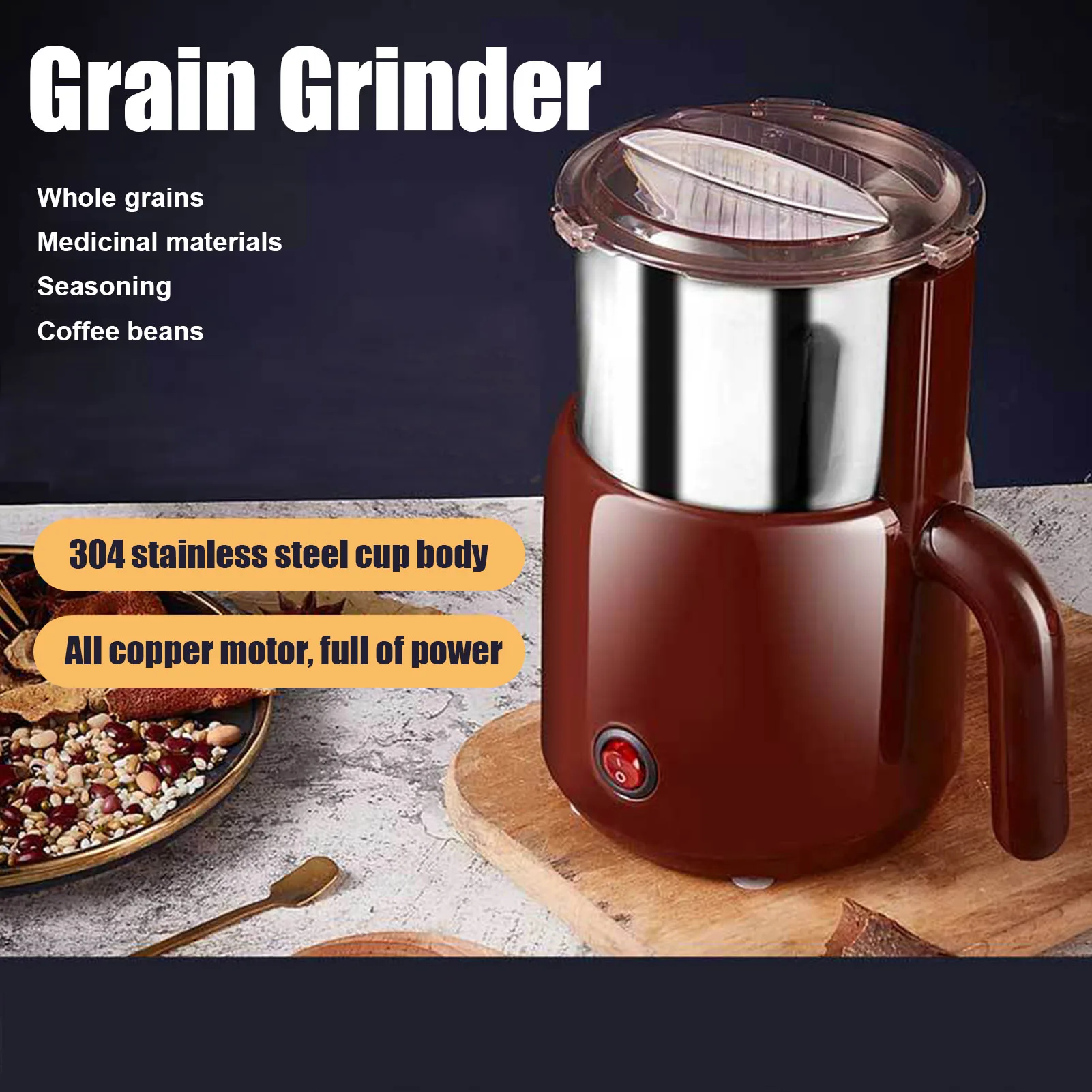 

Electric Grain Grinder Multi-function Safe Herb Grinder Super Fine Powder Machine Small Dry Ground Coffee Beans Grinder