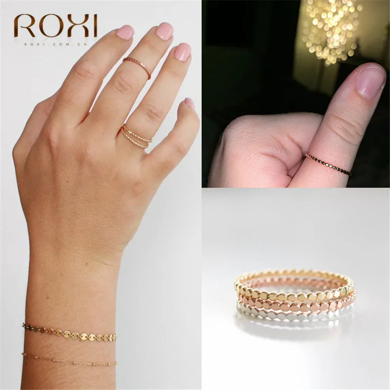 ROXI 925 Серебряные кольца для женщин тонкий Укладка из бисера обручальное кольцо