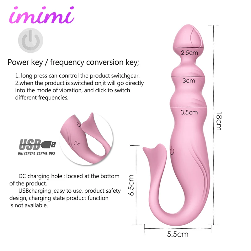 Фаллоимитатор Русалка Анальная пробка Вагина секс вибратор USB зарядка