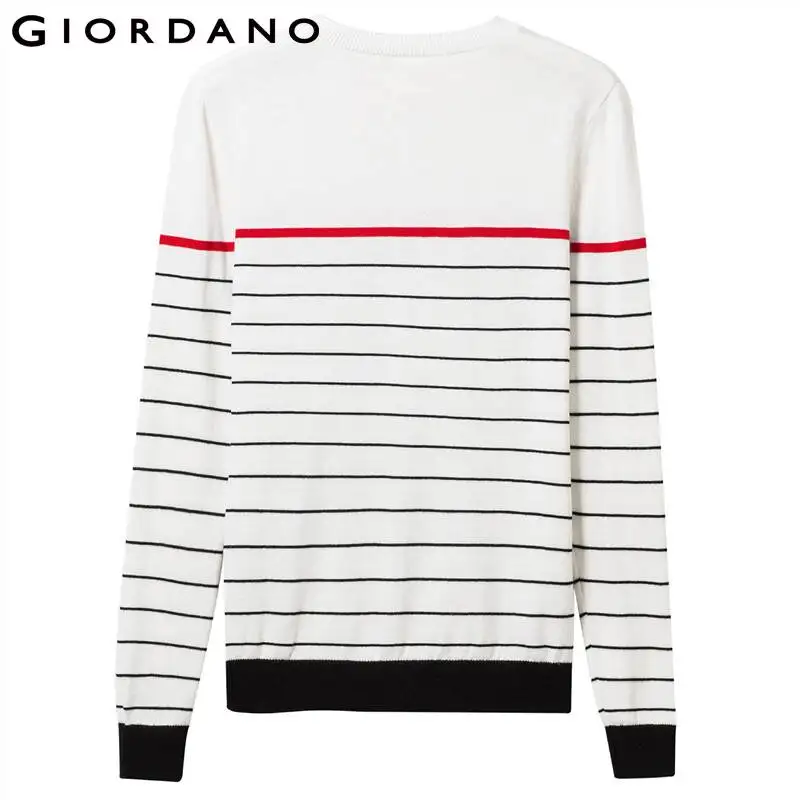 Giordano Women Sweater Knitwear Crewneck Combed Cotton Stripe Long-Sleeve 100% Soft Thin 91359870 | Женская одежда