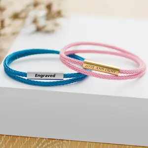 Персонализированные цветные провода веревка на заказ имена браслет из натуральной кожи Плетеный Канат магнитной застежкой браслет для пар и семейные SL-164