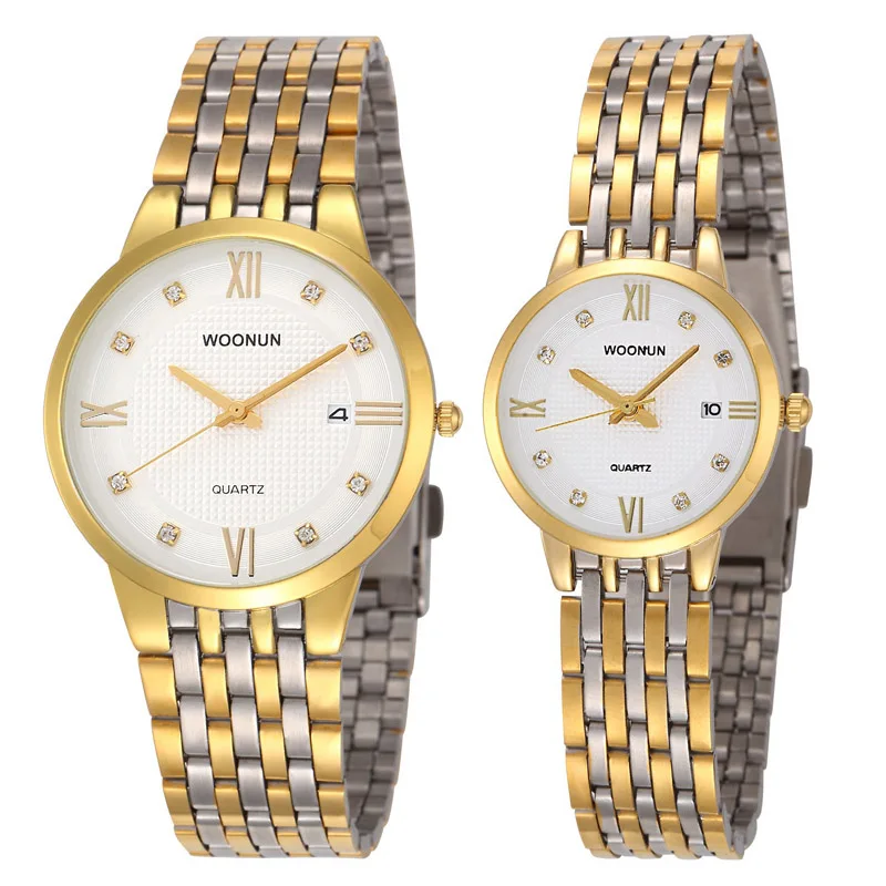 Luxury Gold Watches Couple Lovers Watches Fashion Clock Stainless Steel Quartz Watches Men Women Fashion Business Watches