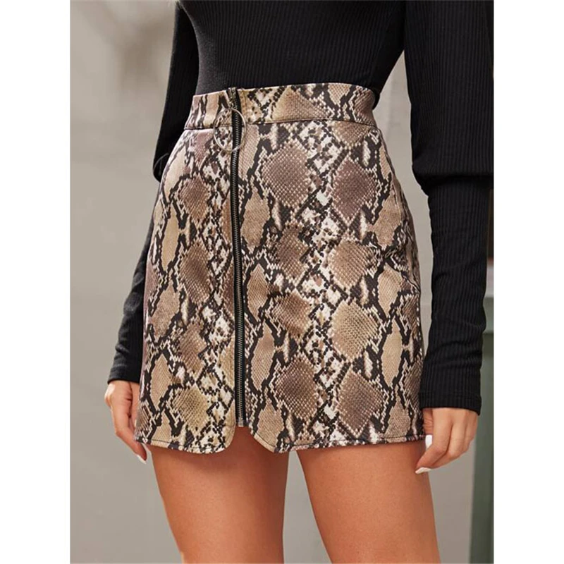 

Women Sexy Snakeskin Printed Skirts High Waist Zipper Front Slim Package Hip Mini Skirts Lady Party Club Pencil Skirt Plus Size