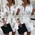 Женская блузка с длинным рукавом и v-образным вырезом, Повседневная Свободная мини-рубашка на пуговицах, одежда для осени