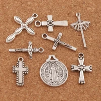 8styles saint benedict medal cross smqlivb charm beads pendants alloy handmade jewelry diy lm50 24pcs zinc alloy tibetan silver