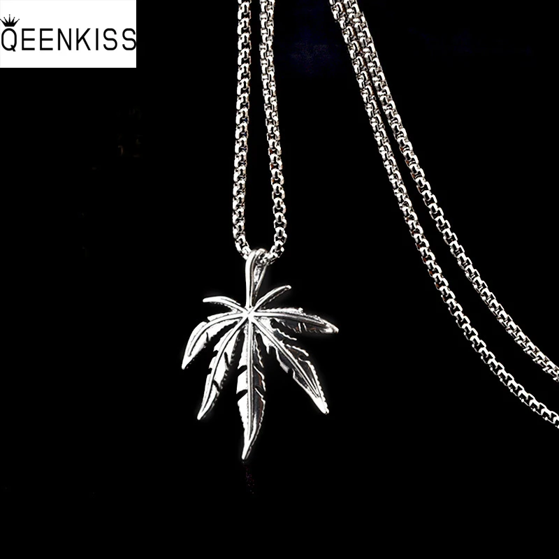 

QEENKISS NC883 Fine Jewelry Wholesale Fashion Trendy Woman Man Birthday Wedding Gift Maple Leaf Hip Hop Titanium Steel Necklace