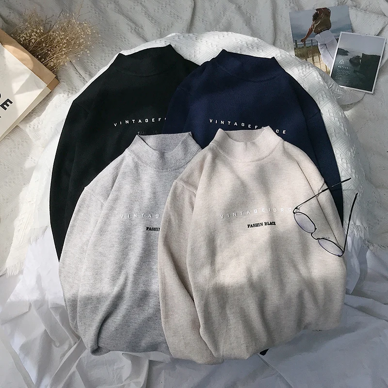 Мужской теплый пуловер в Корейском стиле повседневный приталенный свитер