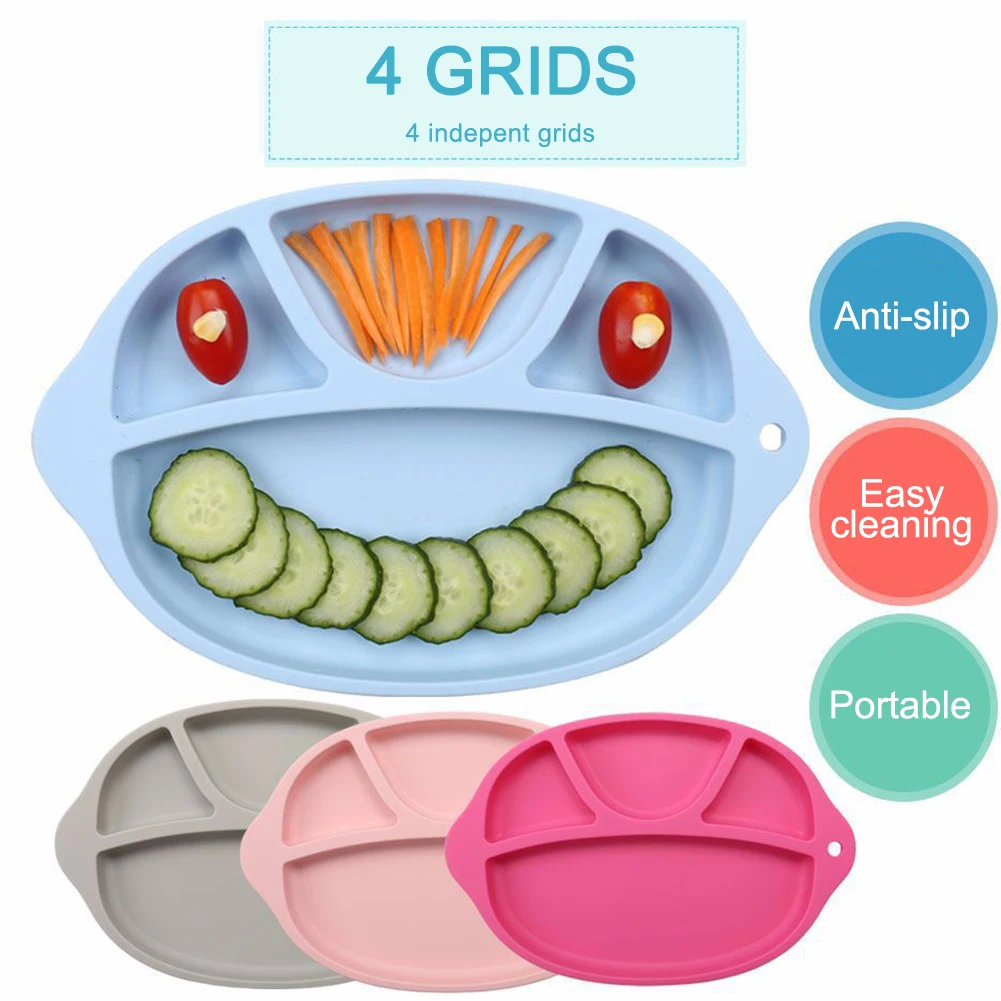 

Baby Safe Silicone Dining Plate Solid Cute Cartoon Children Dishes Training Tableware Kids Feeding Bowls