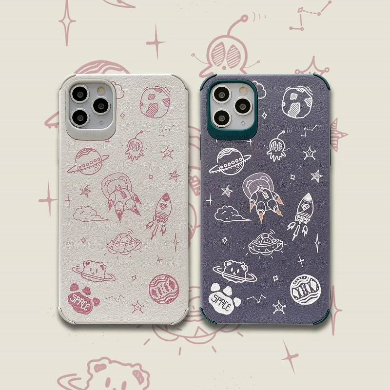 

Soft Tpu Each Corner Anti-knock Starry Sky Spaceman Bear Leathern Phone Case For iphone7 8Plus X XS XR XSMAX 11/11Pro Max 2020SE