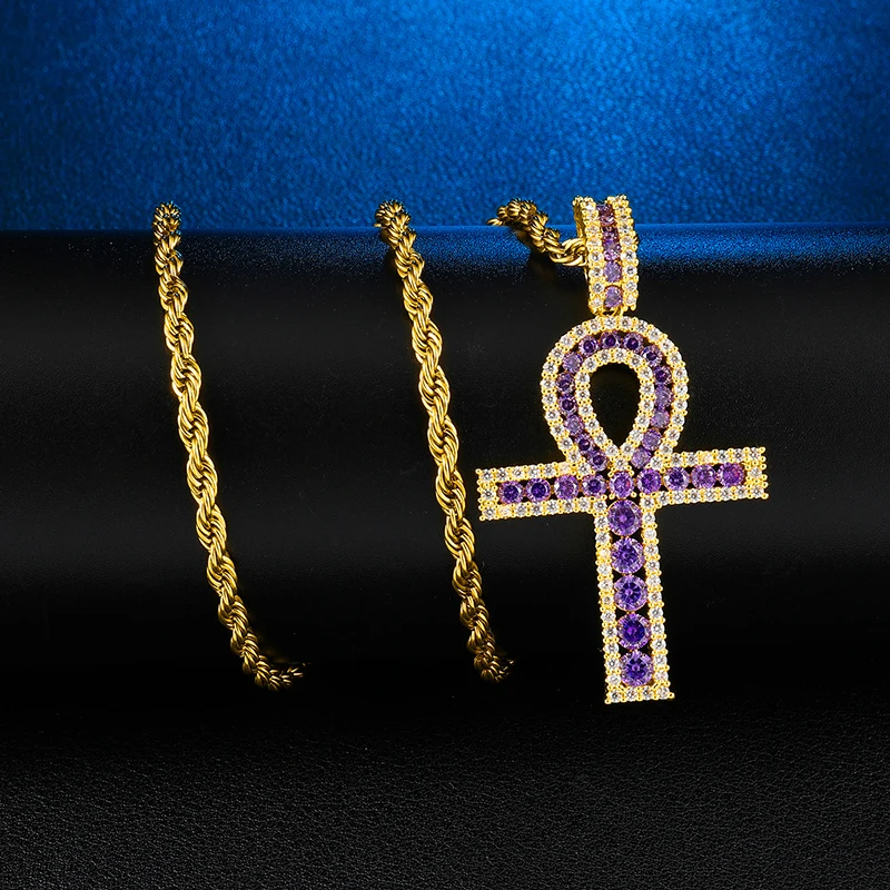Hip Hop Ankh Copper Cross Pendant Necklace Micro Pave CZ Stones Egyptian Style Prayer &amp Pendants For Men Women Party | Украшения и