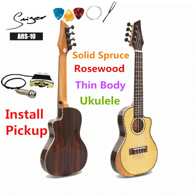 Укулеле концертное акустическое 24 дюйма электрическая тонкая мини-гитара с 4