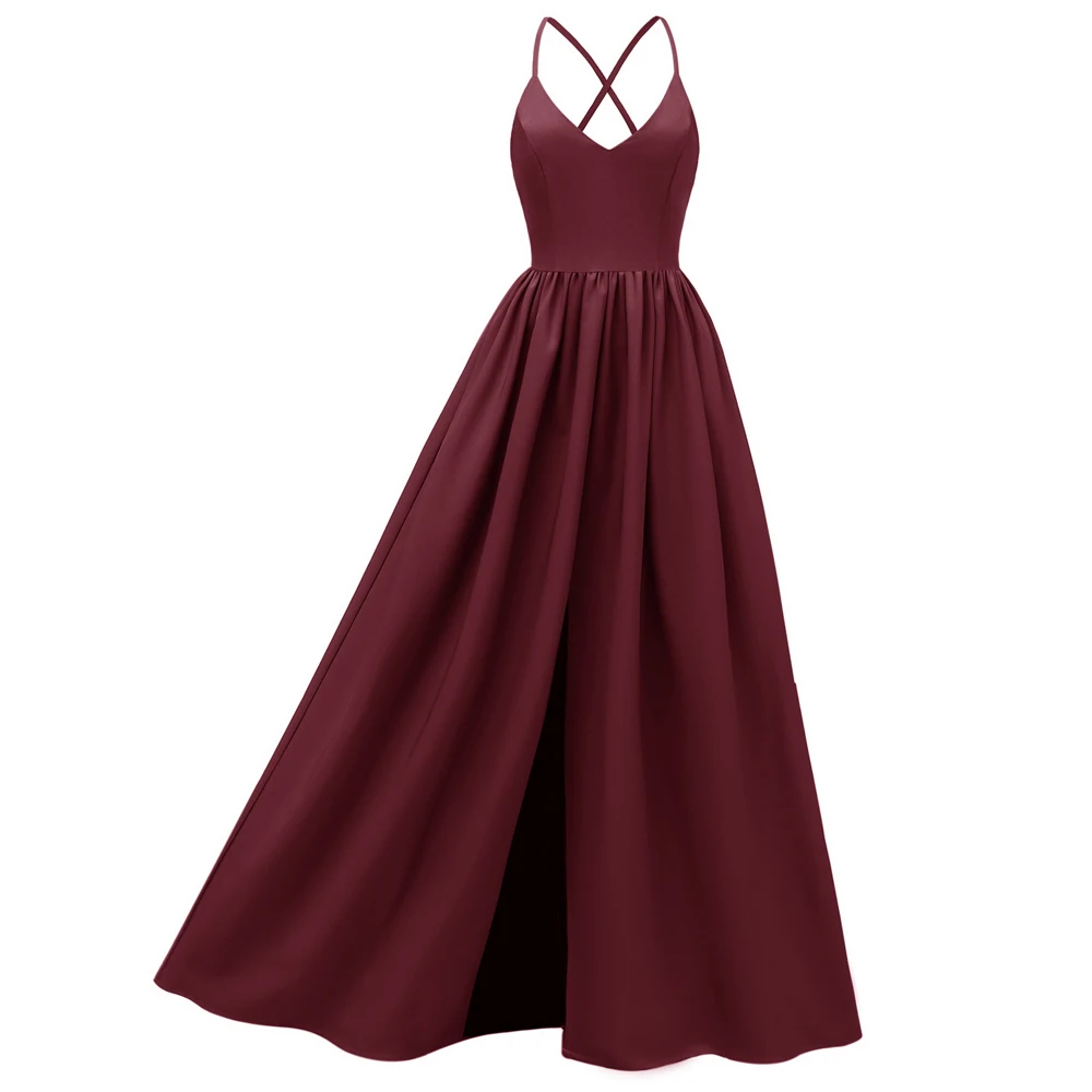 Сексуальное летнее длинное вечернее платье на тонких бретельках без рукавов с v