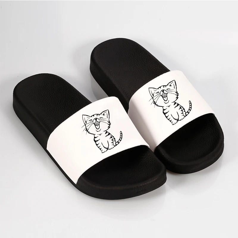 

2021 Summer Women Shoes Cat Print bathroom Indoor Home Flat Slippers Beach Slides Non-slip Sandals Flip Flops chaussure femme