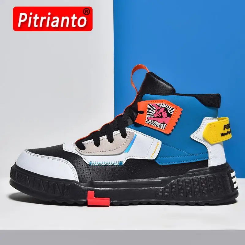 

2021 Autumn High Top Men Sneakers Breathable Sneaker Man Platform Shoes Tennis Vulcanized Shoes Colorful Leather Casual Shoes