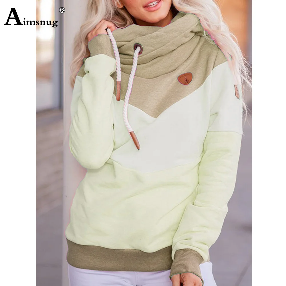 

Women Fashion Hooded Sweatshirt New Patchwork Color Basic Tops Streetwear Womens Clothing Sudadera Mujer Sweatshirt Pullovers