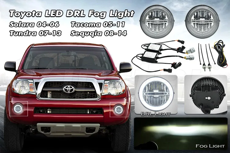 

For Toyota Solara Tacoma Tundra Sequqia 2-In-1 Car Front Cree Chip White LED DRL Daytime Running Light And Driving Fog Lamp