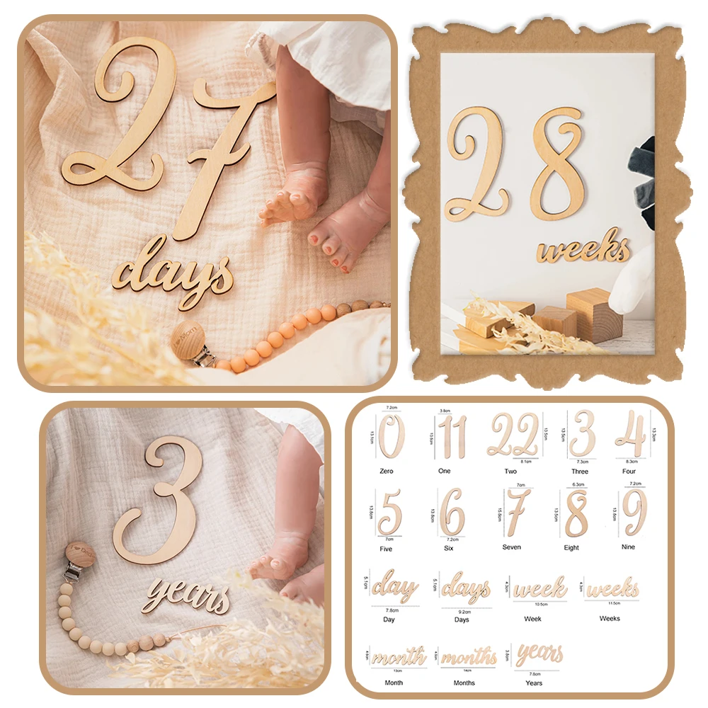 

Letter and Number Wooden Photography Commemorative Month Newborn Photo DIY Photo Frame Scrapbook Multi-purpose Wood Accessories