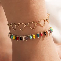 docona 2pcssets bohemia colorful bead anklets for women men fashion hollow heart geometric adjustable foot chain jewelry gift