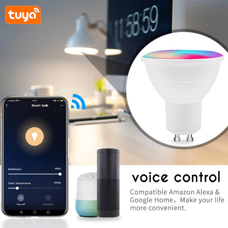 Умная лампа Светодиодная Tuya GU5.3 GU10 с Wi-Fi и управлением через приложение |