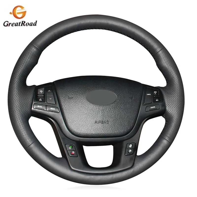 DIY Ручная прошитая оплетка руля черная искусственная кожа рулевое колесо Крышка