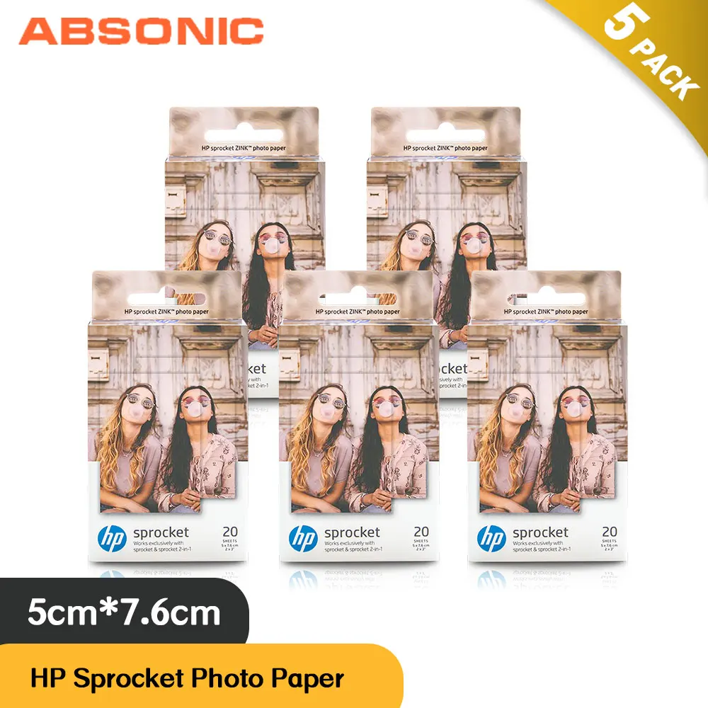 Фотобумага Absonic 100 листов для HP звездочка 2x3 дюйма или Звездочка 2 в 1 фотопринтер