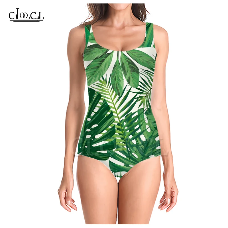 CLOOCL/Новинка Модный Цельный купальник с зелеными листьями и 3D принтом для девочек