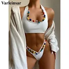 Сексуальный цветной женский купальник бикини с лямкой на шее, женский купальник, комплект бикини из двух предметов, купальный костюм с высоким вырезом для купания, V2939