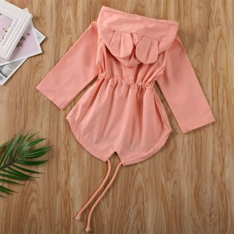 2020 Autumn Spring Infant Boys Girls Baby Trench Coat Solid Single Breasted Ears Hooded Tops 2 Colors | Детская одежда и обувь