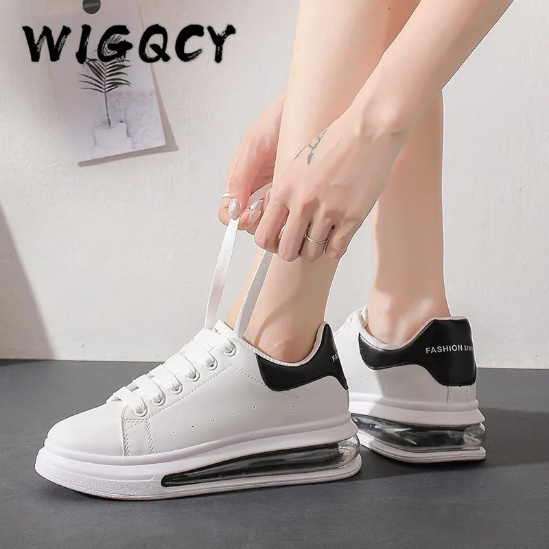 

Fashion Cushion Leather Couple Shoes Women Chunky Sneakers White Shoes Lace Up Platform Comfort Breathable Women Casual Shoe