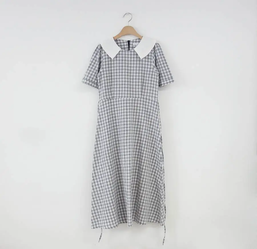 Женское клетчатое платье летнее до колена в стиле бохо с коротким рукавом и