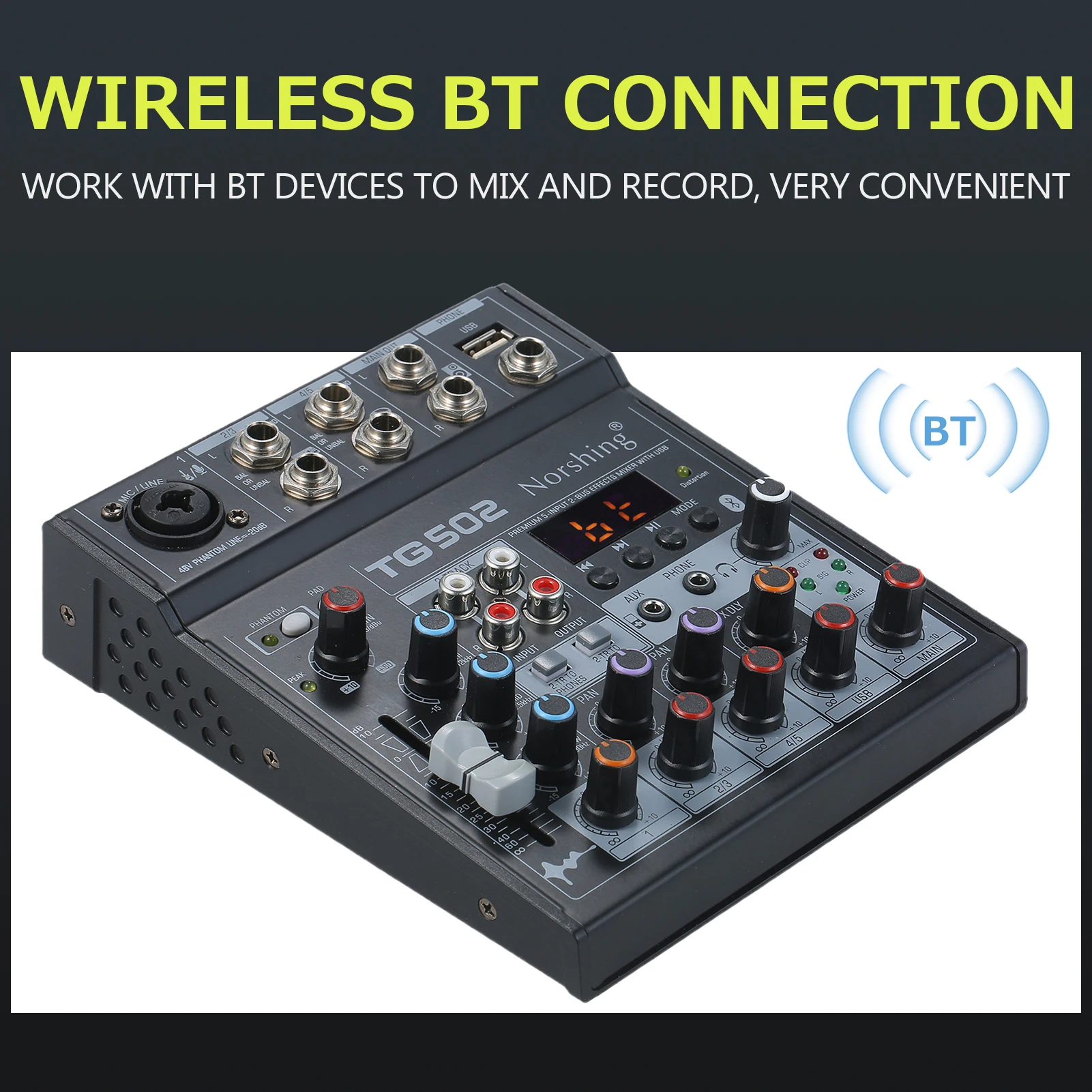 

Norshing TG 502 Audio Mixer 4 Channel Stereo Sound Board Console FX Effects Digital Audio Signal Processor for Streaming Podcast