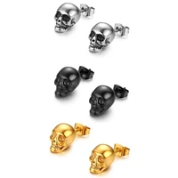 boniskiss mens stainless steel stud earrings black silver color skull couple earrings hot sell punk vintage skull earrings