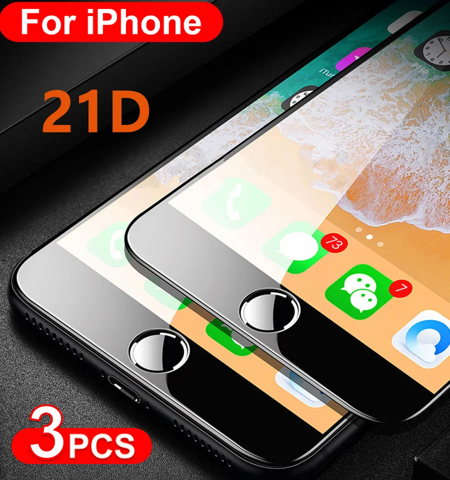 

3Pcs 21D Tempered Glass For iPhone 12 Mini 11 Pro Max XS XR X 8 7 6S Plus SE2 Full Coverage Cover Glass Screen Protector On i12
