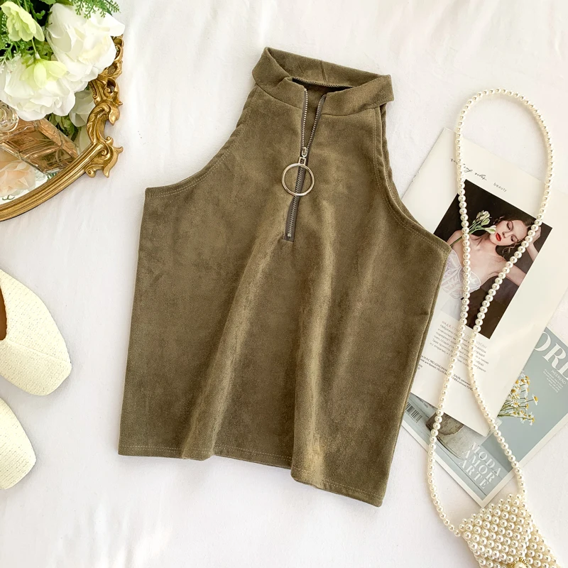 2019 Осенняя Женская модная бархатная майка на бретельках и топики высокого