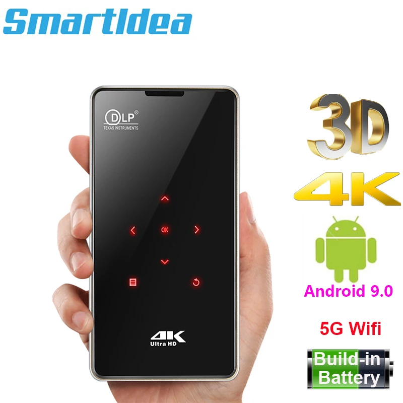 Smartldea P09 портативный мини 3D 4K DLP проектор Android 9 0 5G WIFI мобильный карманный смартфон