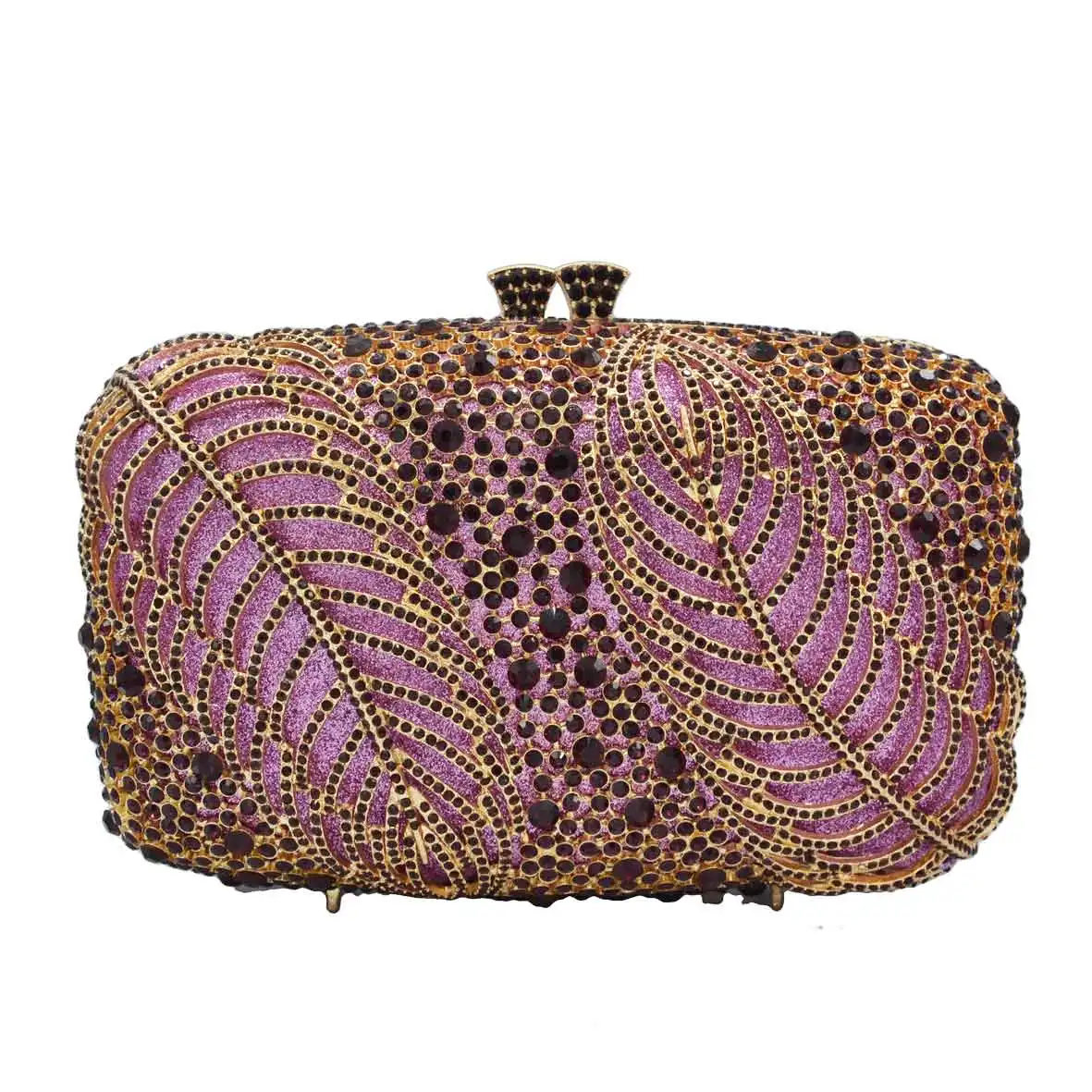Оранжево-Фиолетовые женские сумочки с кристаллами в виде листьев Женский