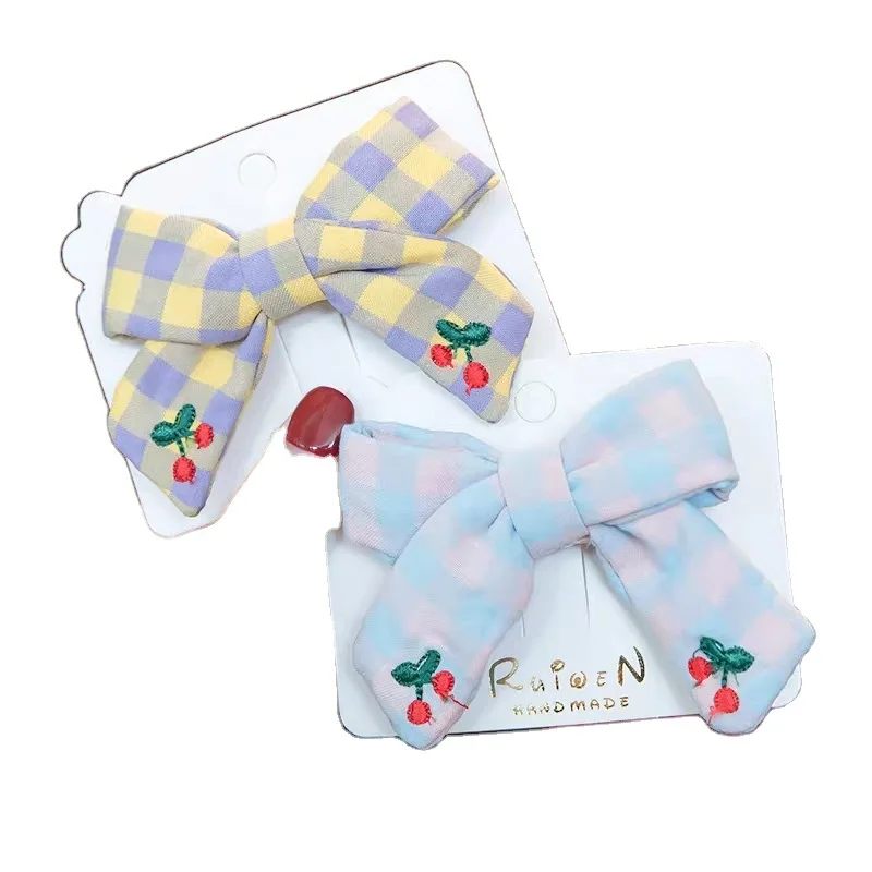 

Bow Girl Hairpin Headdress Plaid Embroidery Casual Fashion Trend Girl Bangs Broken Hair Does Not Hurt The Hairpin 2012 New