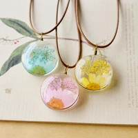 trendy natural dried flowers necklace for women glass pendant jewelry