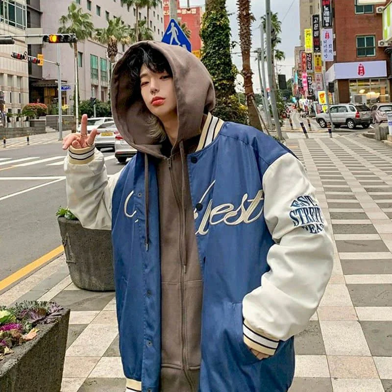 

Baseball uniform men clothing Korean and Hong Kong style jacket loose tide brand flight jacket button all-match retro boy coat