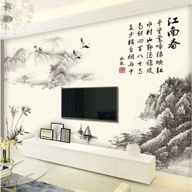 Чернильная живопись пейзаж настенные наклейки домашний декор в китайском стиле