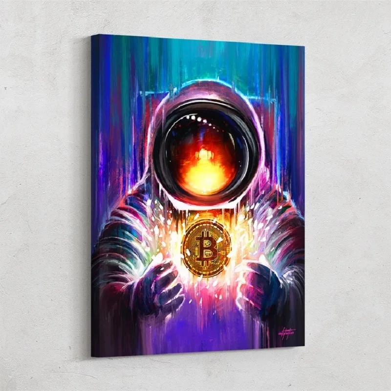 

Bitcoin Spaceman Canvas Painting Nordic Inspirational Wall Art Poster and Prints Abstract Office Picture for Living Room Decor