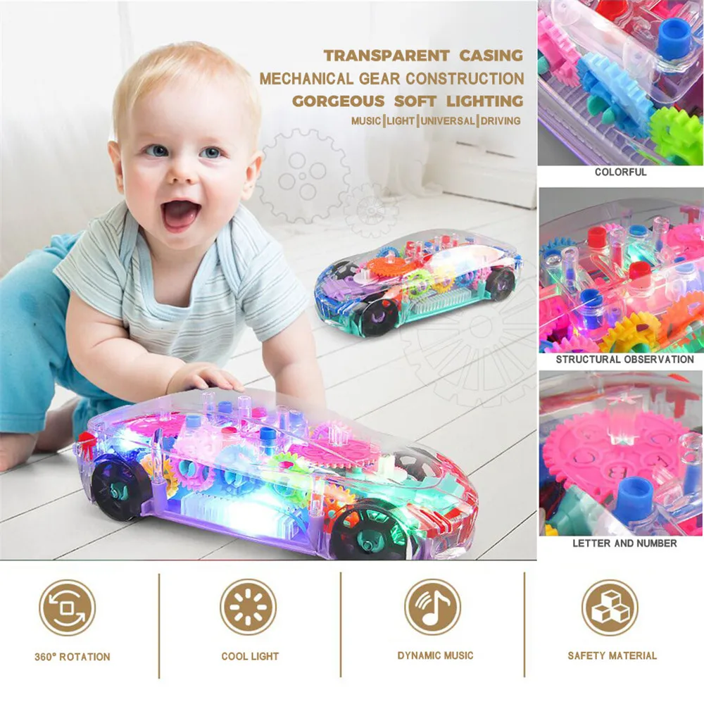 Прозрачная шестерня автомобильный светильник музыка игрушки трансформация