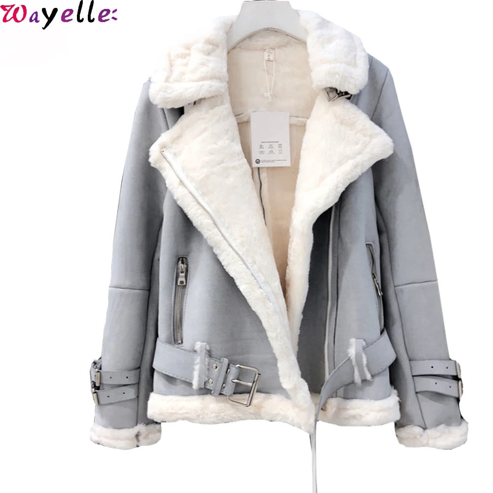 Зимняя замшевая куртка из шерсти ягнят женская искусственного меха пальто 2019
