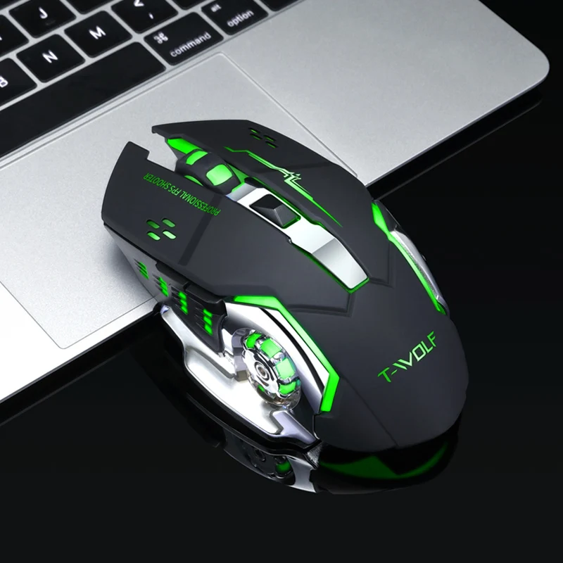 Черный RGB подсветка перезаряжаемая беспроводная мышка Бесшумная эргономичная, игровая мышь 6 клавиш 2400 dpi для ноутбука Pro Gamer - Цвет: Черный