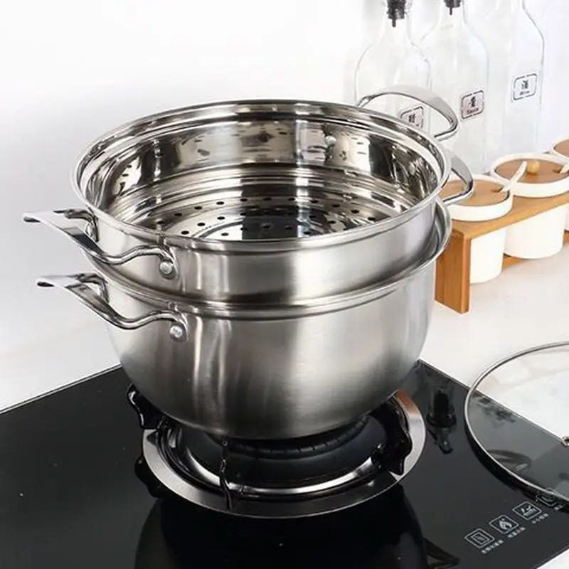Кастрюля из нержавеющей стали 1.5L-4L с двойным дном, кастрюля для супа, немагнитная кухонная посуда, универсальная сковорода с антипригарным покрытием